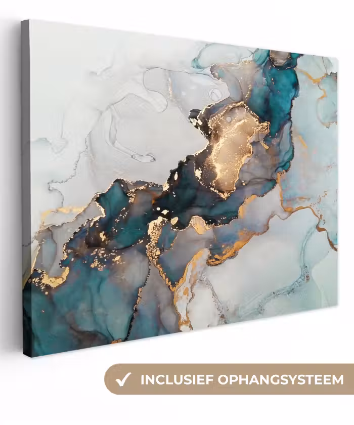 Leinwandbild - Marmordruck - Gold - Blau