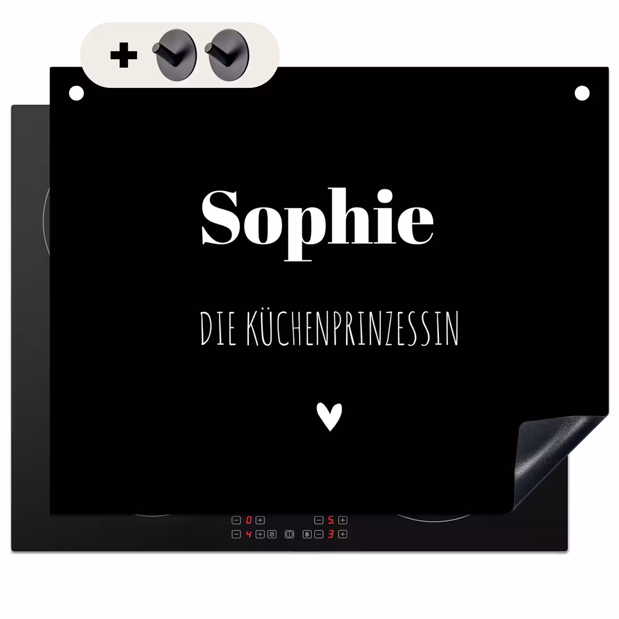 2 in 1 Personalisierbare Herdabdeckplatte - Schwarz Mit Herzchen