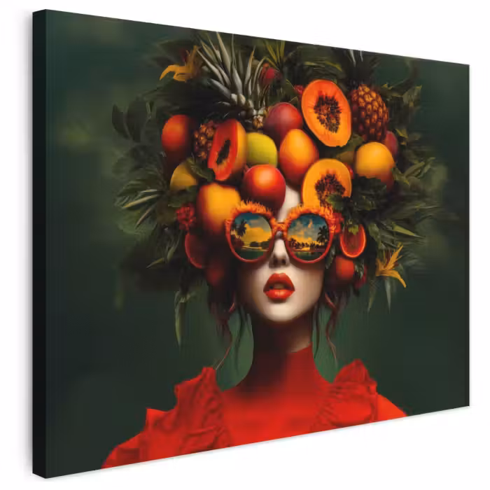 Leinwandbild - Frau - Früchte - Papaya - Ananas
