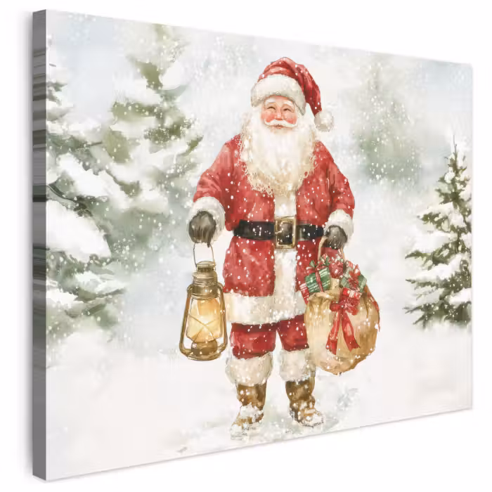 Leinwandbild - Weihnachtsmann - Winter - Schnee - Weiß - Rot