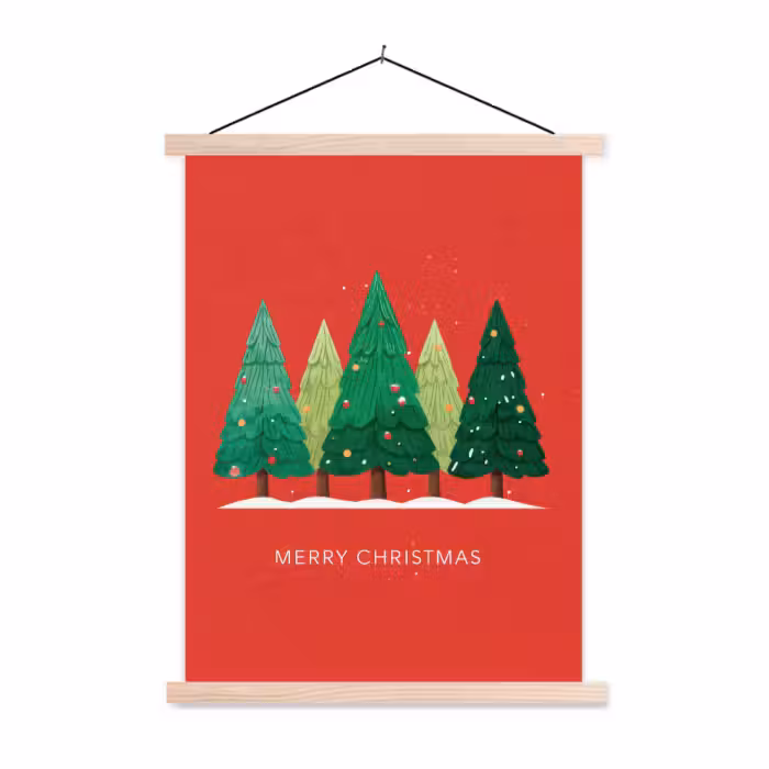 Stoffbild - Minimalistisch - Weihnachtsbäume - Rot - Schnee