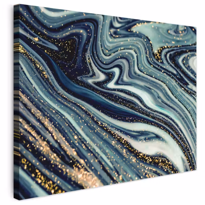 Leinwandbild - Marmor - Gold - Blau - Glitter - Marmoroptik - Abstrakt