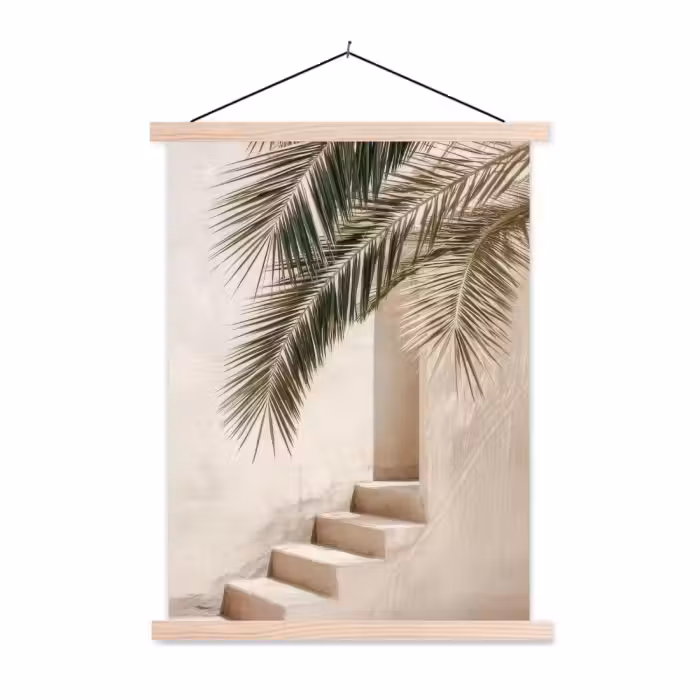 Stoffbild - Palme - Schatten - Treppe - Beige