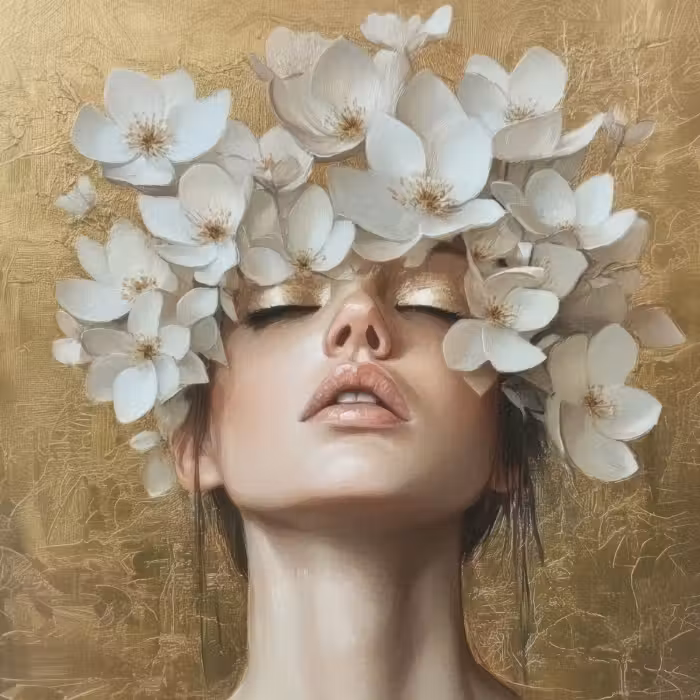 Tapete - Gesicht - Blumen - Gold - Abstrakt