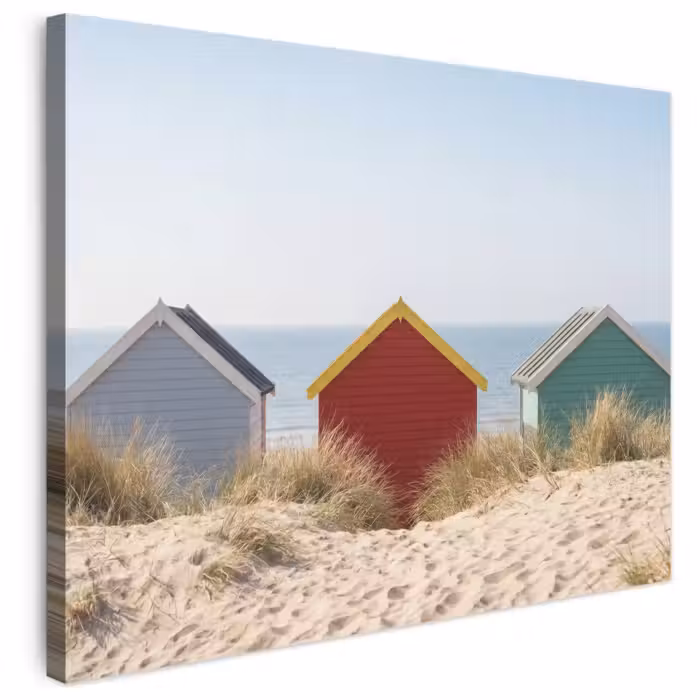 Leinwandbild - Strand - Ferienhäuser - Farbenfroh - Dünen