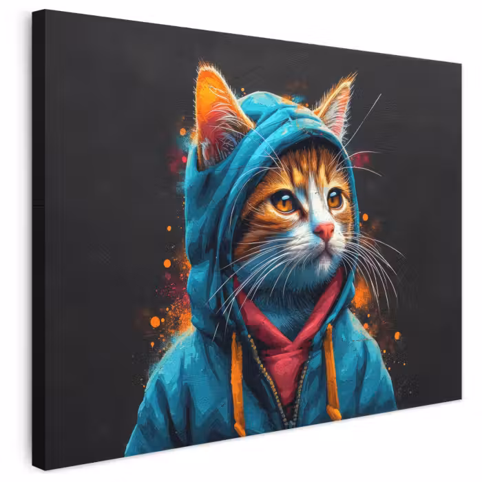 Leinwandbild - Graffiti - Katze - Schwarz - Mantel