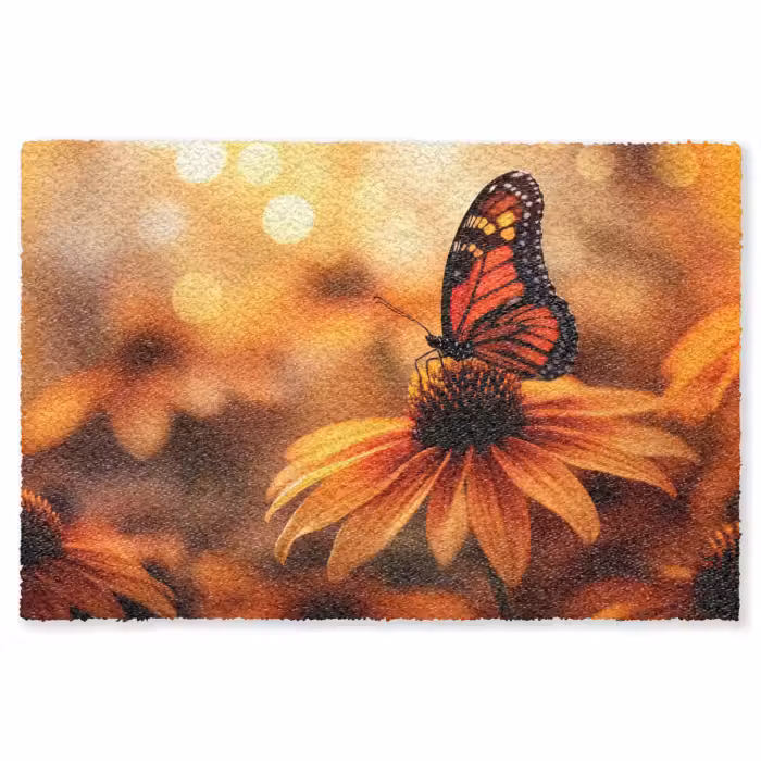 Fußmatte - Schmetterling - Blumen - Orange