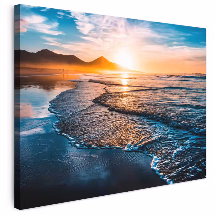 Leinwandbild - Sonnenuntergang - Meer - Berg - Horizont - Landschaft - Blau