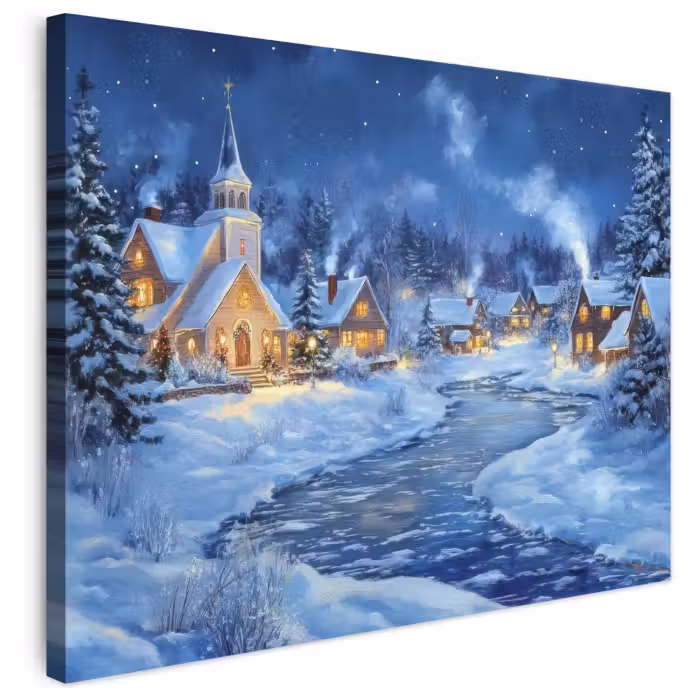 Leinwandbild - Winterabend - Weihnachtsdorf - Dunkelheit