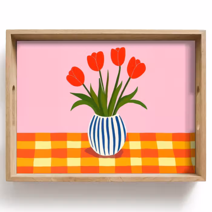 Tablett - Tulpen - Rosa - Vase