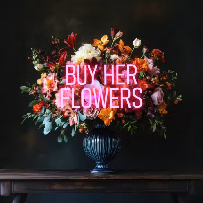 Tapete - Zitat - Blumen - Vase - Neon