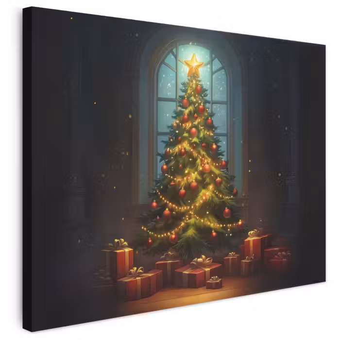 Leinwandbild - Weihnachtsbaum - Geschenk - Winter