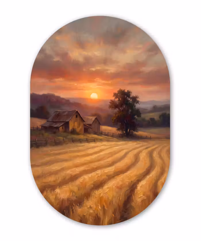 Glasbild Oval - Landschaft – Sonnenuntergang – Natur