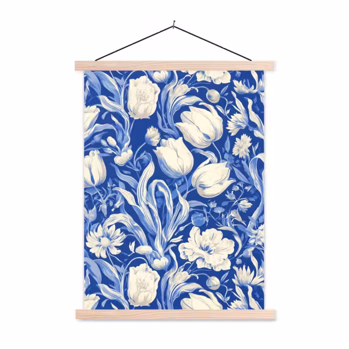 Stoffbild - Blumen - Delfter Blau - Muster - Tulpe