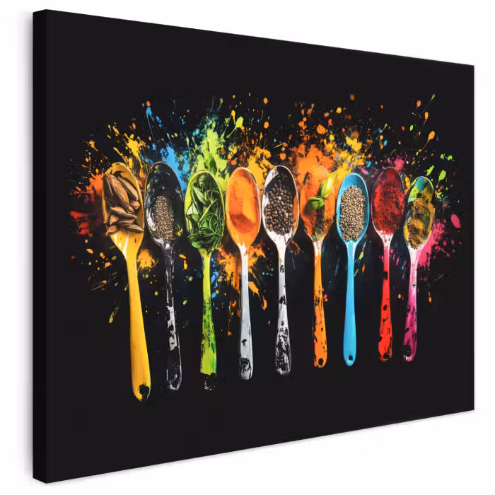 Leinwandbild - Löffel - Gewürze - Modern - Graffiti - Farbe - Farbenfroh