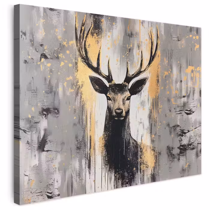 Leinwandbild - Abstrakt - Hirsch - Geweih - Gold