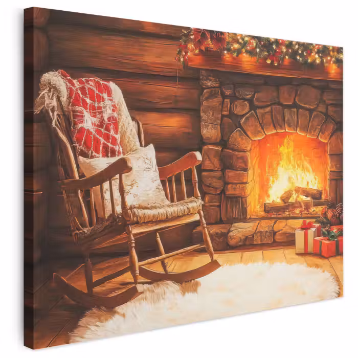 Leinwandbild - Winter - Weihnachten - Zuhause - Kamin