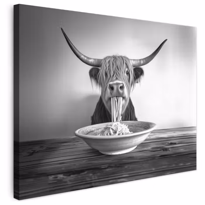 Leinwandbild - Schottischer Highlander - Spaghetti - Tiere - Schwarz und weiß