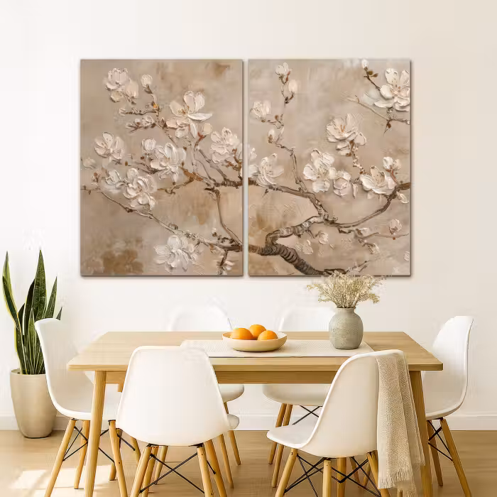 Leinwandbild - 2-teilig - Beige - Blüte - Modern