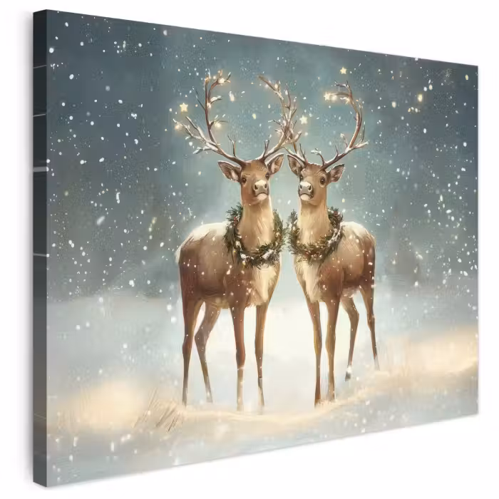 Leinwandbild - Weihnachtszauber - Winterwald - Rentier