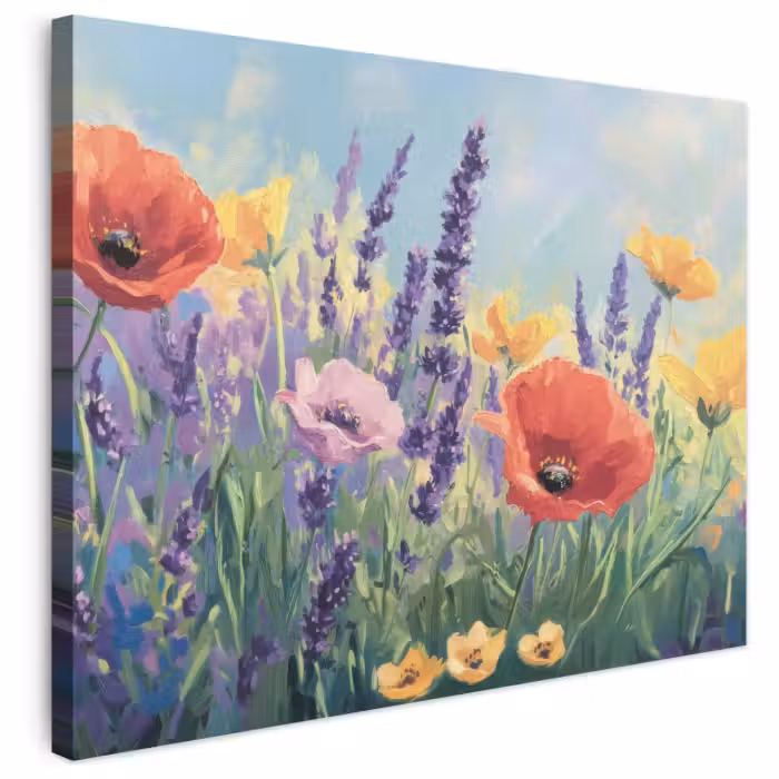 Leinwandbild - Wiese - Blumen - Farbenfroh