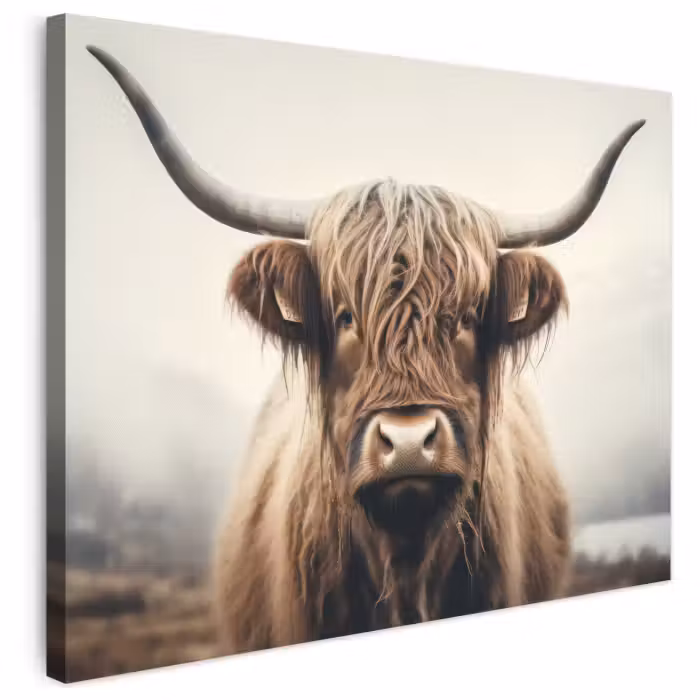 Leinwandbild - Schottische Highlander - Hörner - Landschaft