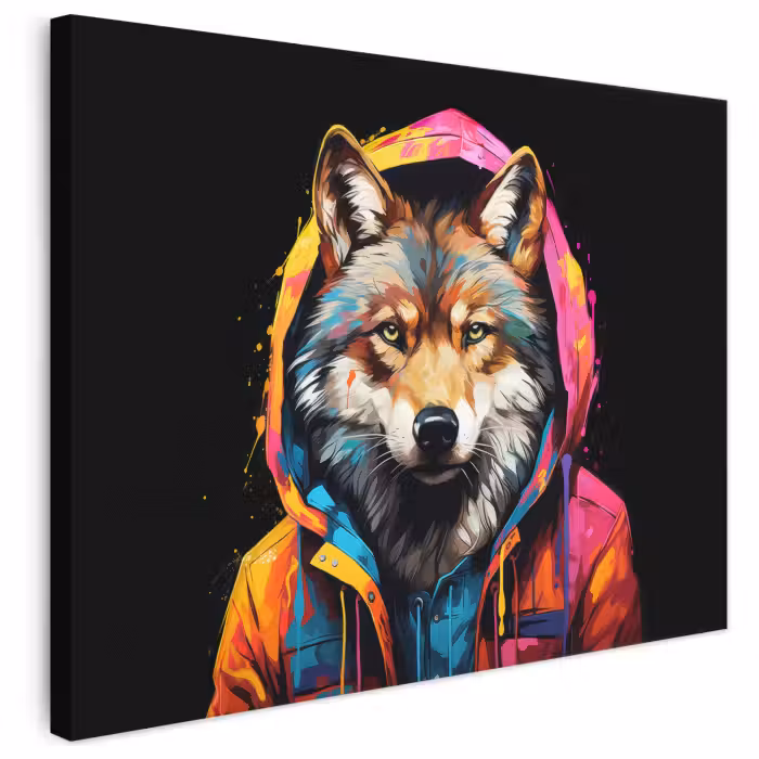 Leinwandbild - Graffiti - Wolf - Jacke - Schwarz