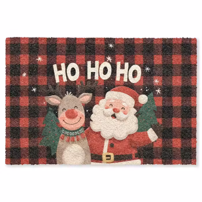 Fußmatte - Weihnachtsmann - Rentier - Text - Rot - Schwarz