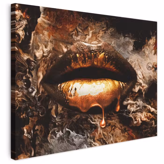 Leinwandbild - Gold – Lippen – Kunst