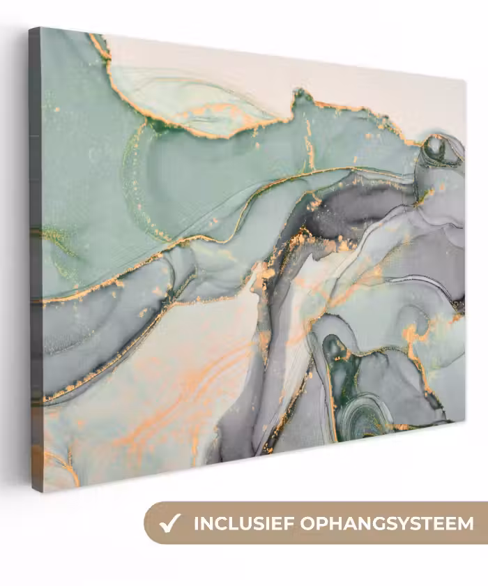 Leinwandbild - Gold - Marmor - Grün - Luxus - Glitzer - Marmoroptik