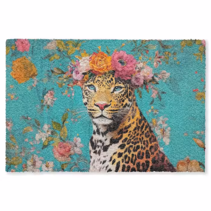 Fußmatte - Leopard - Blumen - Krone