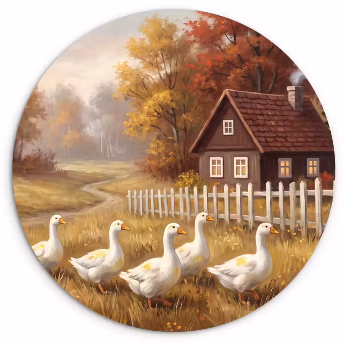 Glasbild Rund - Vogel – Haus – Natur