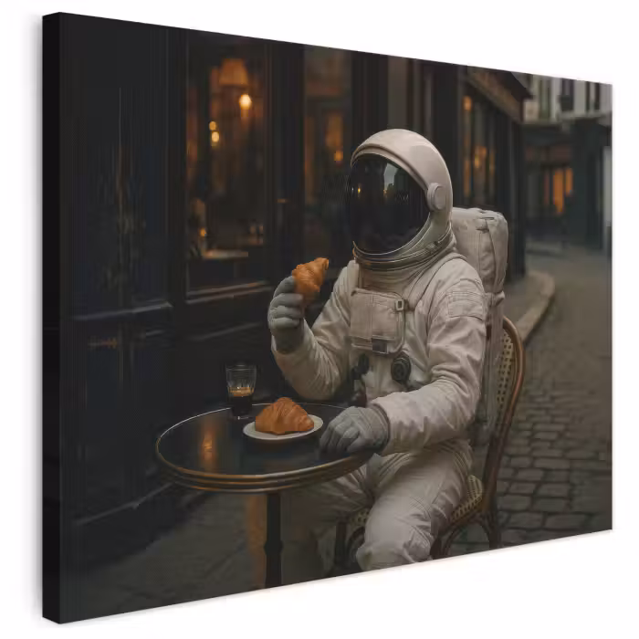 Leinwandbild - Café - Croissant - Kaffee - Astronaut