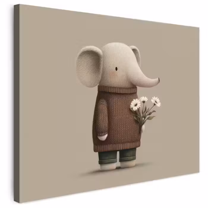 Leinwandbild - Elefant - Weiße Blumen - Kinderfreundlich