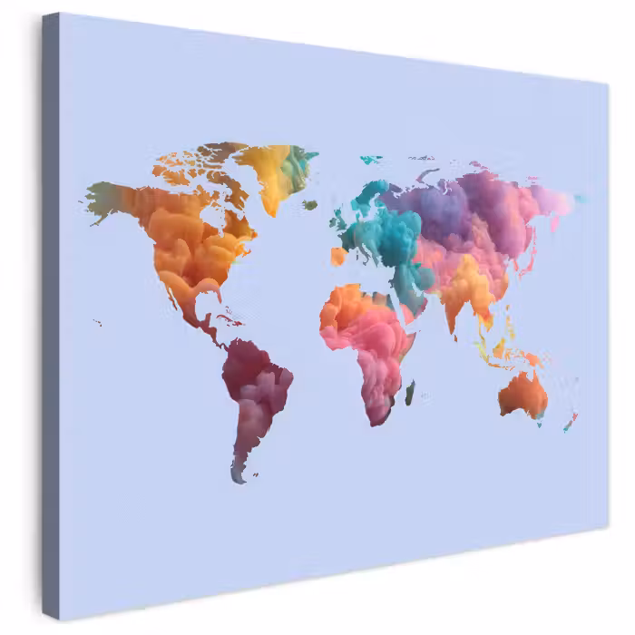 Leinwandbild - Weltkarte - Blau - Tinte - Farbenfroh