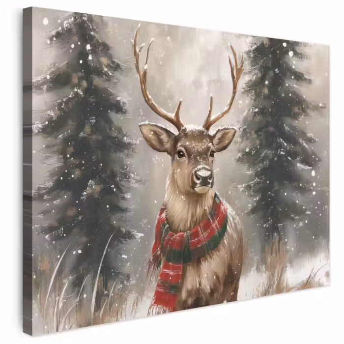 Leinwandbild - Winter - Wald - Rentier - Dunkelheit