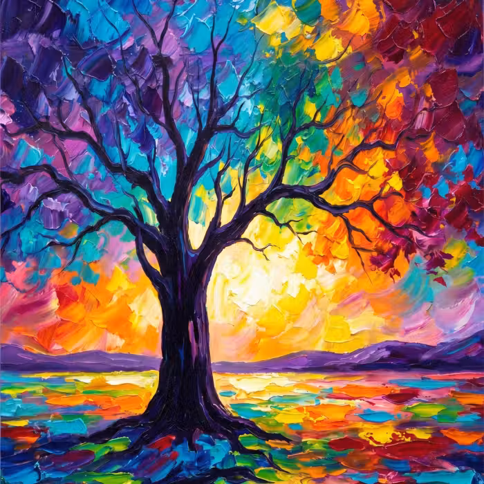 Tapete - Baum - Landschaft - Natur - Abstrakt - Farbenfroh