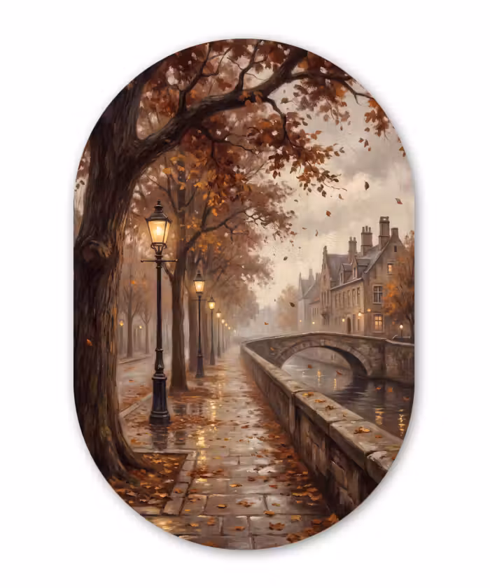 Glasbild Oval - Kanal – Herbst – Stadt
