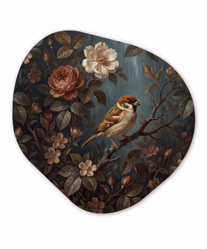 Glasbild Organische Form - Vogel – Ast – Klassisch