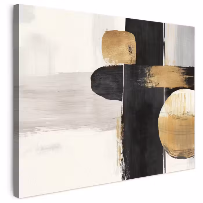 Leinwandbild - Formen - Pinselstriche - Abstrakt - Gold