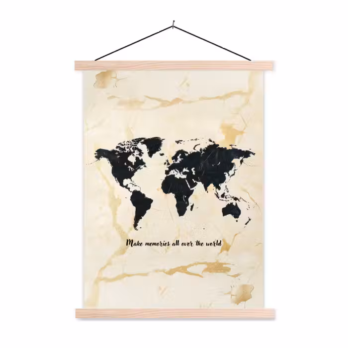 Stoffbild - Marmor - Weltkarte - Gold - Schwarz