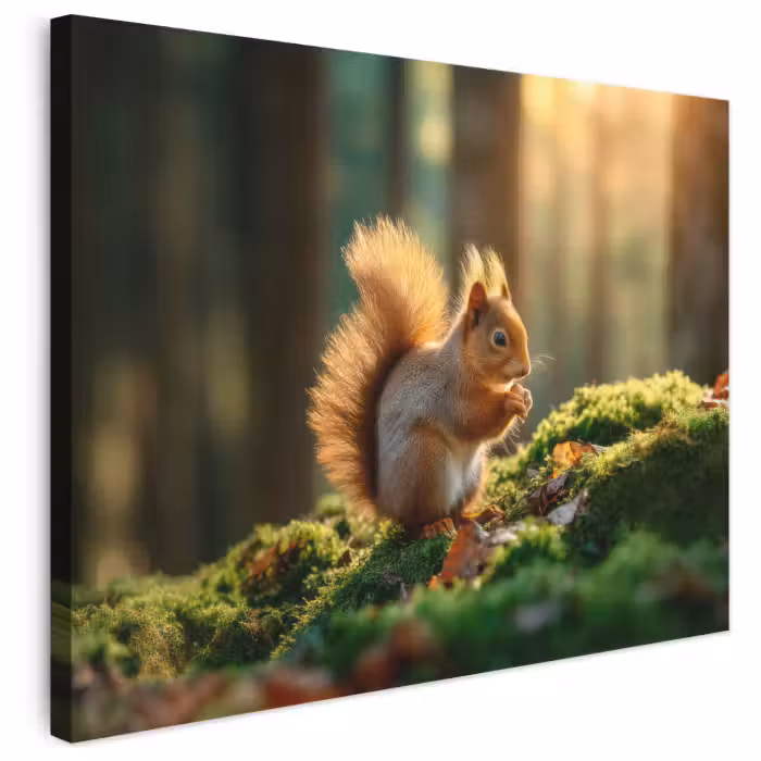 Leinwandbild - Eichhörnchen - Nuss - Gras