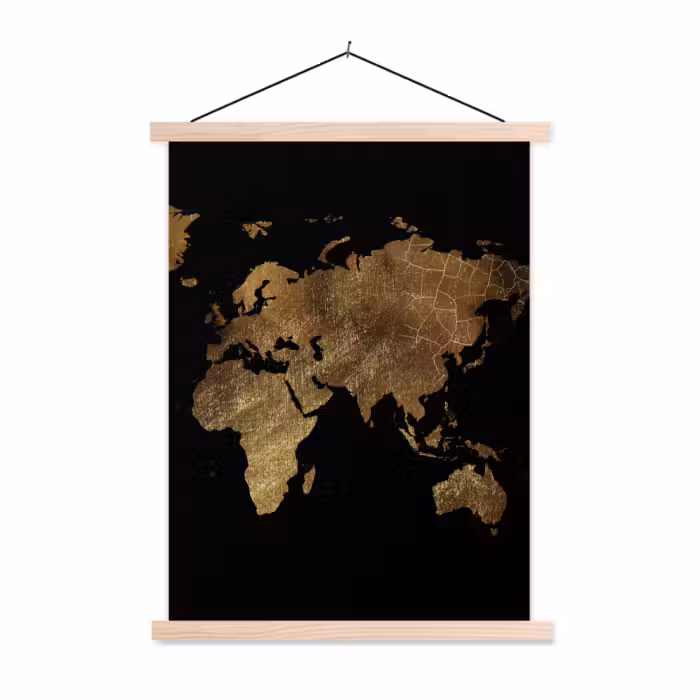 Stoffbild - Weltkarte - Gold - Luxus - Erde - Schwarz
