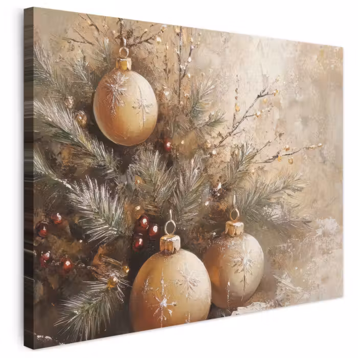 Leinwandbild - Weihnachten - Kugeln - Beige - Gold