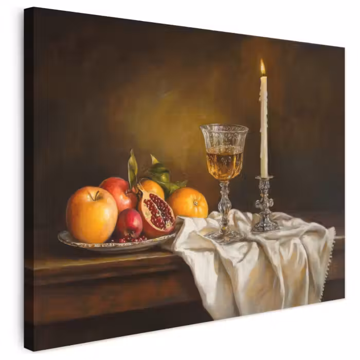 Leinwandbild - Obst - Stilleben - Wein - Kerze