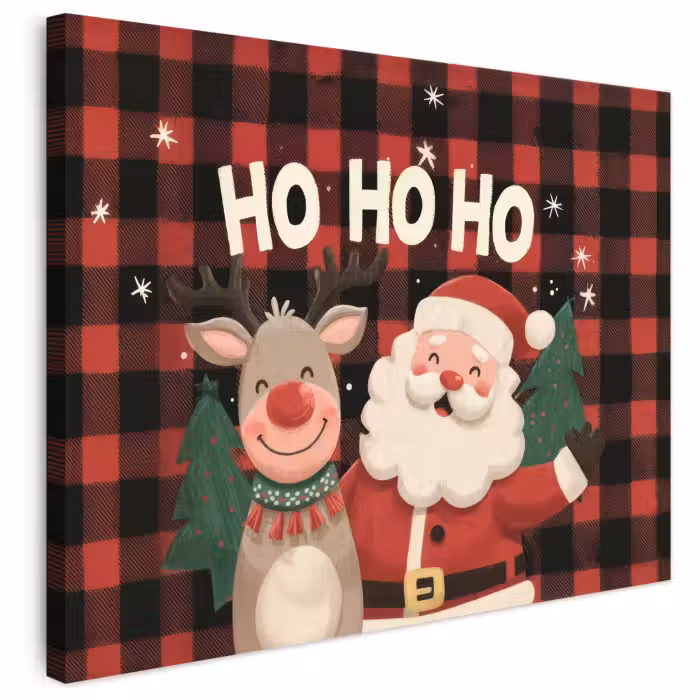 Leinwandbild - Weihnachtsmann - Rentier - Text - Rot - Schwarz