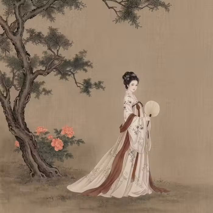 Tapete - Frau - Asien - Kunst - Beige