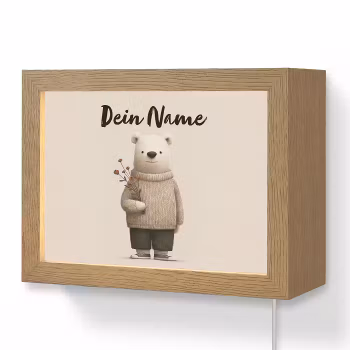 Lightbox - Wandlampe Kinderzimmer mit Namen - Teddybär - Orangefarbene Blumen - Freundlich