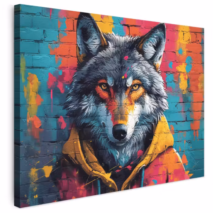 Leinwandbild - Graffiti - Wolf - Straßenkunst - Blau