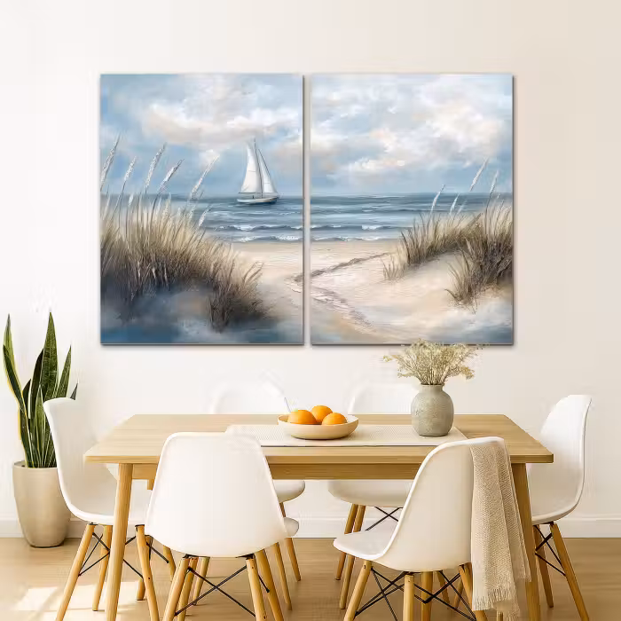 Leinwandbild - 2-teilig - Strand - Farbe - Natur - Boot